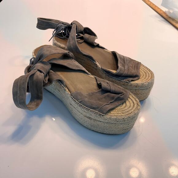 Marc Fisher Rebecca Leather Platform Espadrille Sandals Brown Size 8.5 - Picture 2 of 8